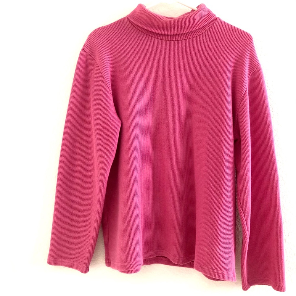 Pink ribbed turtleneck sweater